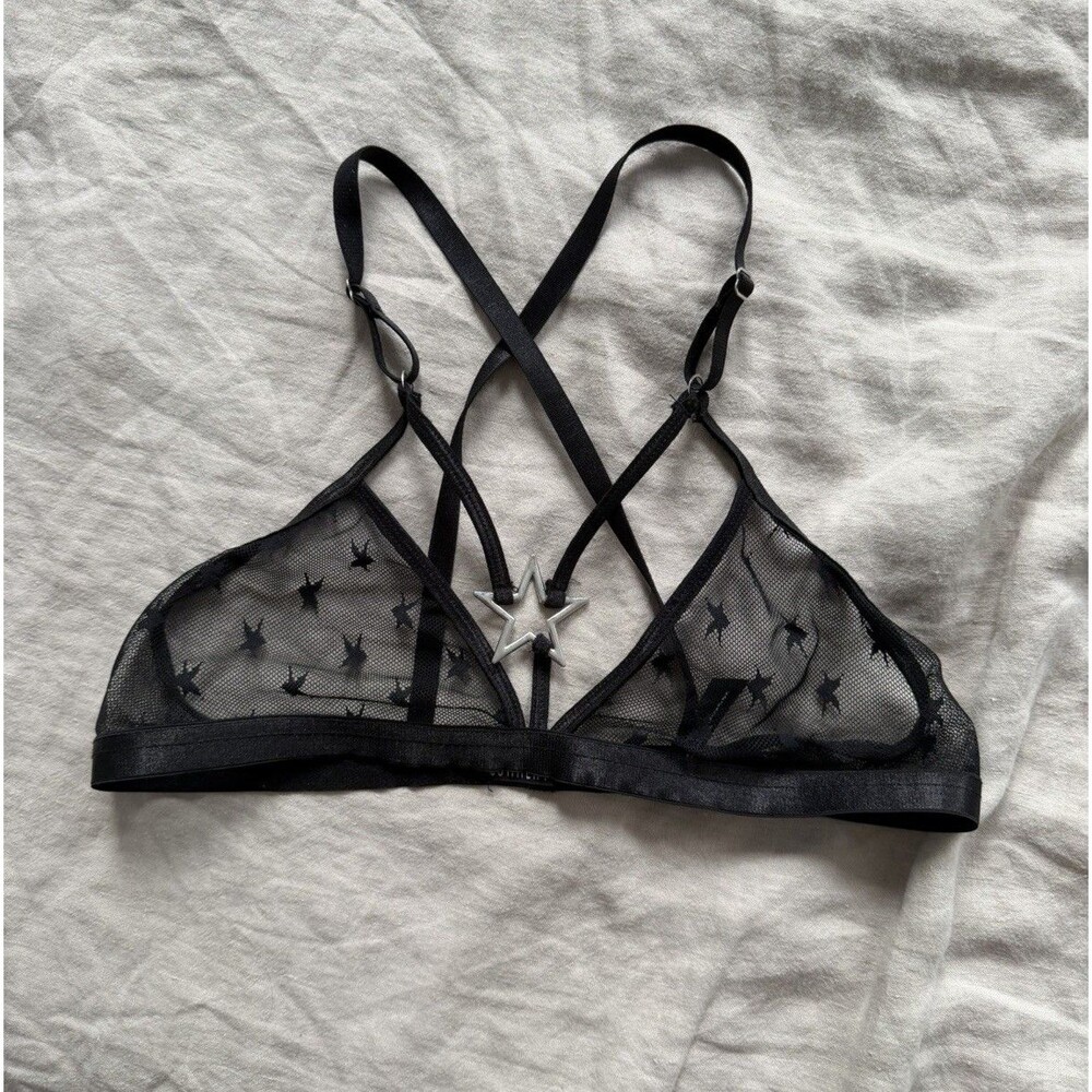 Current Mood Black Sheer Mesh Star Bralette Strappy Goth Y2K Lingerie Bra